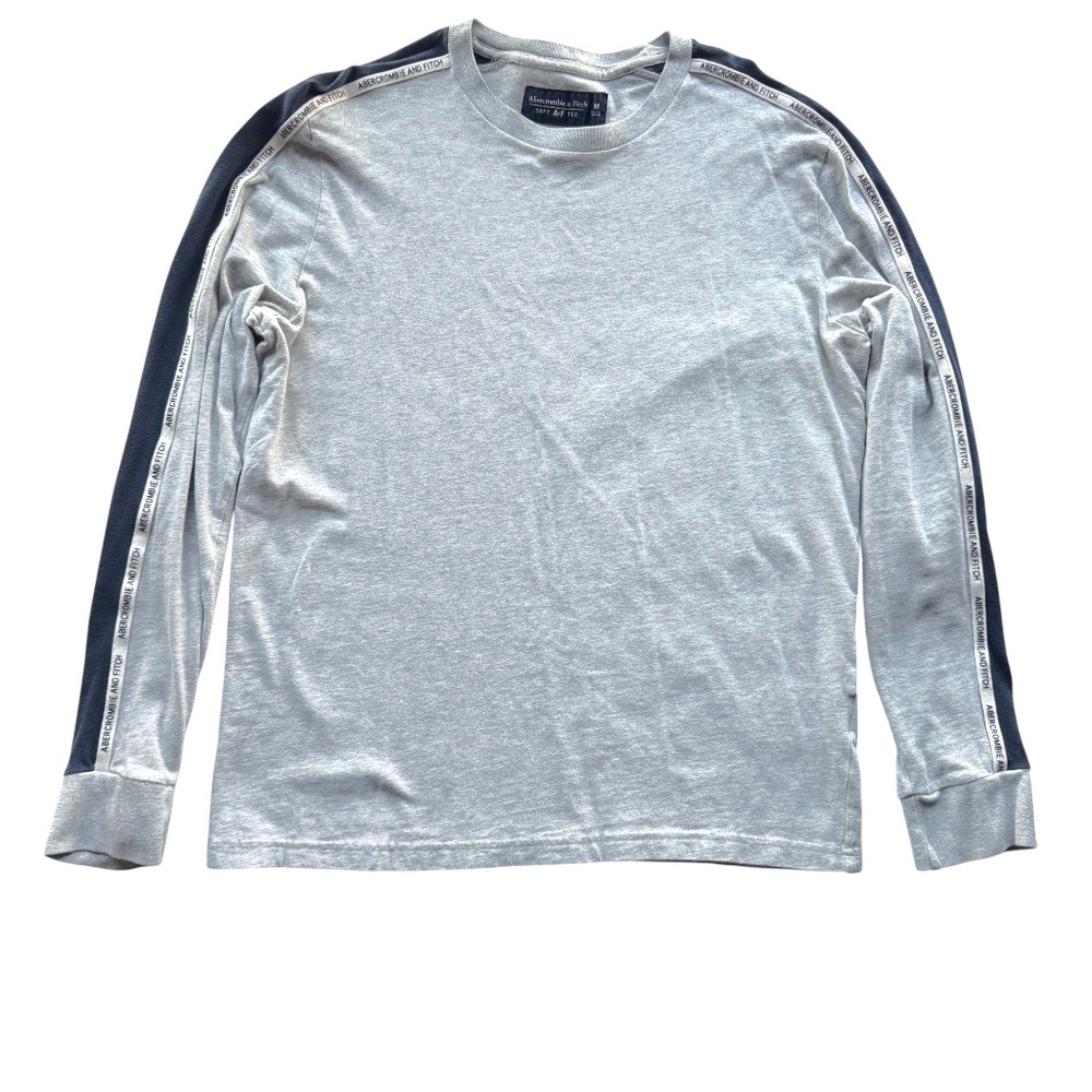 ABERCROMBIE & FITCH Gray Long Sleeve Logo Stripe Tee – Size M